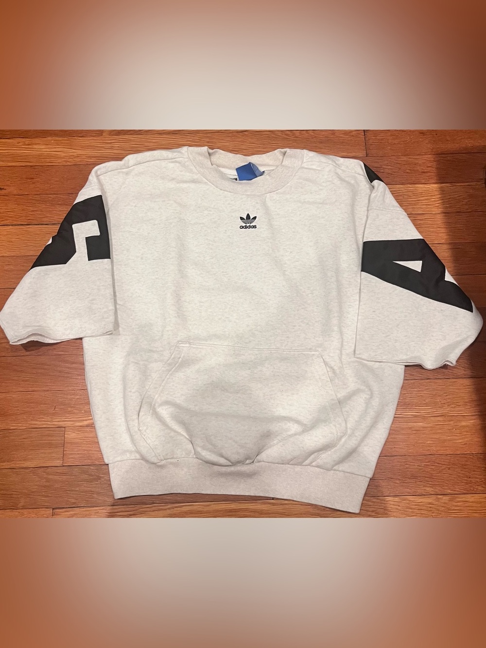 adidas Light Gray Crewneck Sweatshirt with Black Sleeve Panels